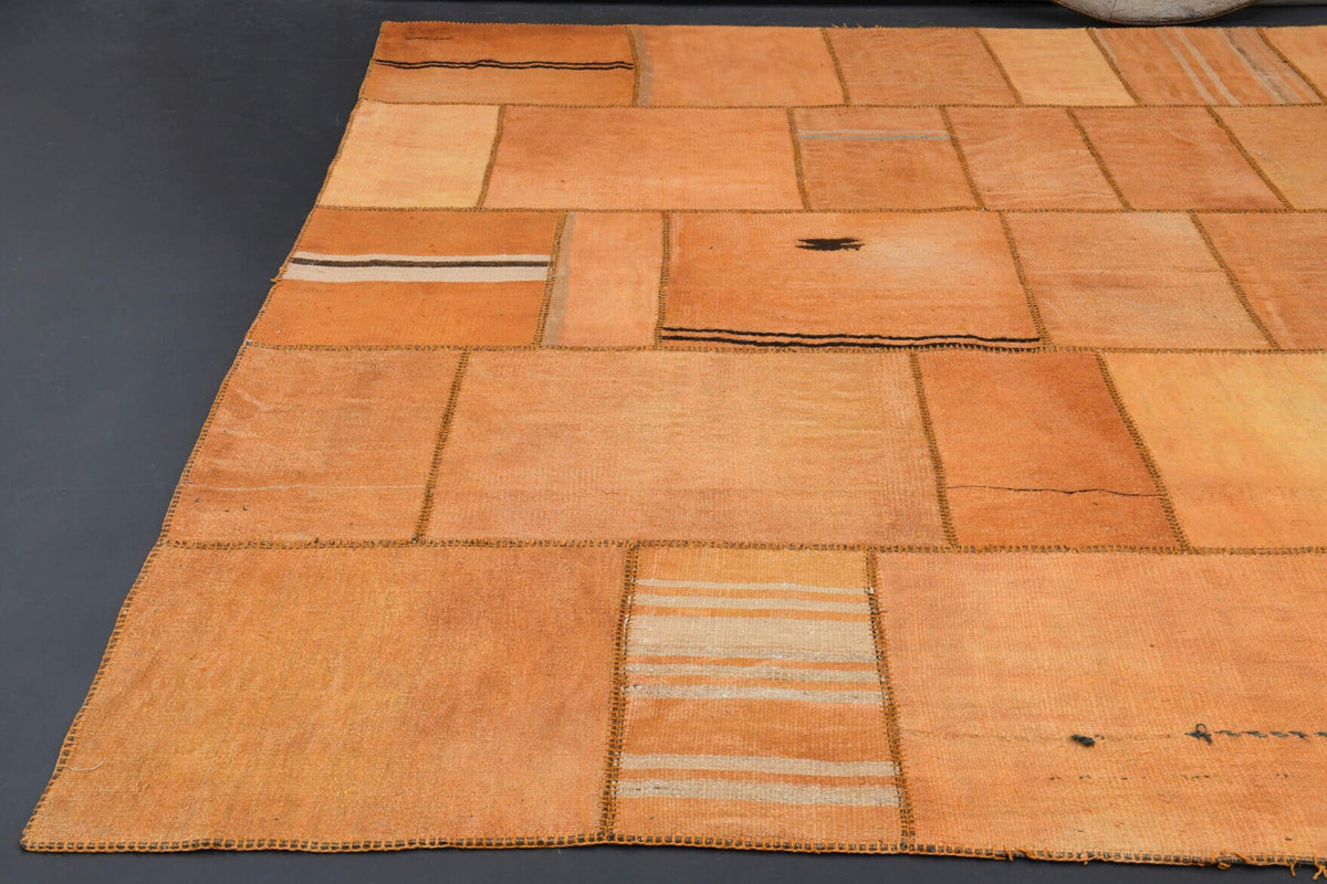 El yapımı vintage halı 287x399 cm düz desenli yün - kenar ve saçak detayı