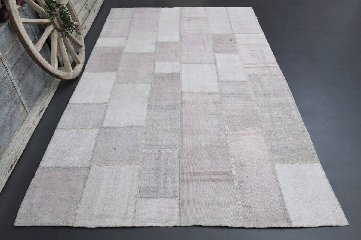 El yapımı vintage halı 218x368 cm düz desenli yün - detay görünümü
