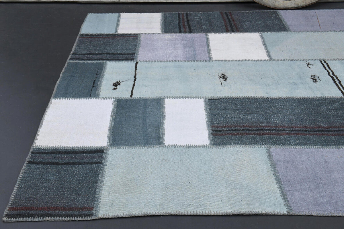 El yapımı vintage halı 241x348 cm düz desenli yün - kenar ve saçak detayı