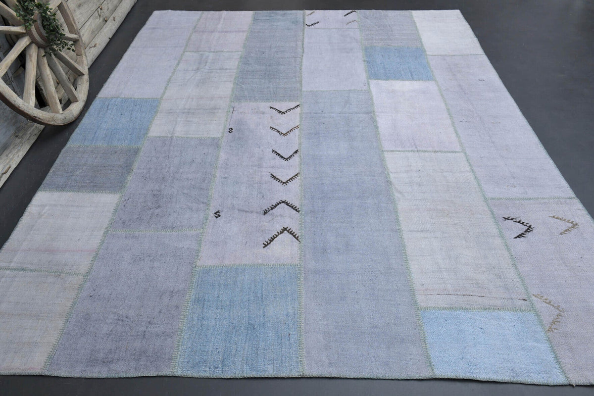 El yapımı vintage halı 300x394 cm düz desenli yün - detay görünümü