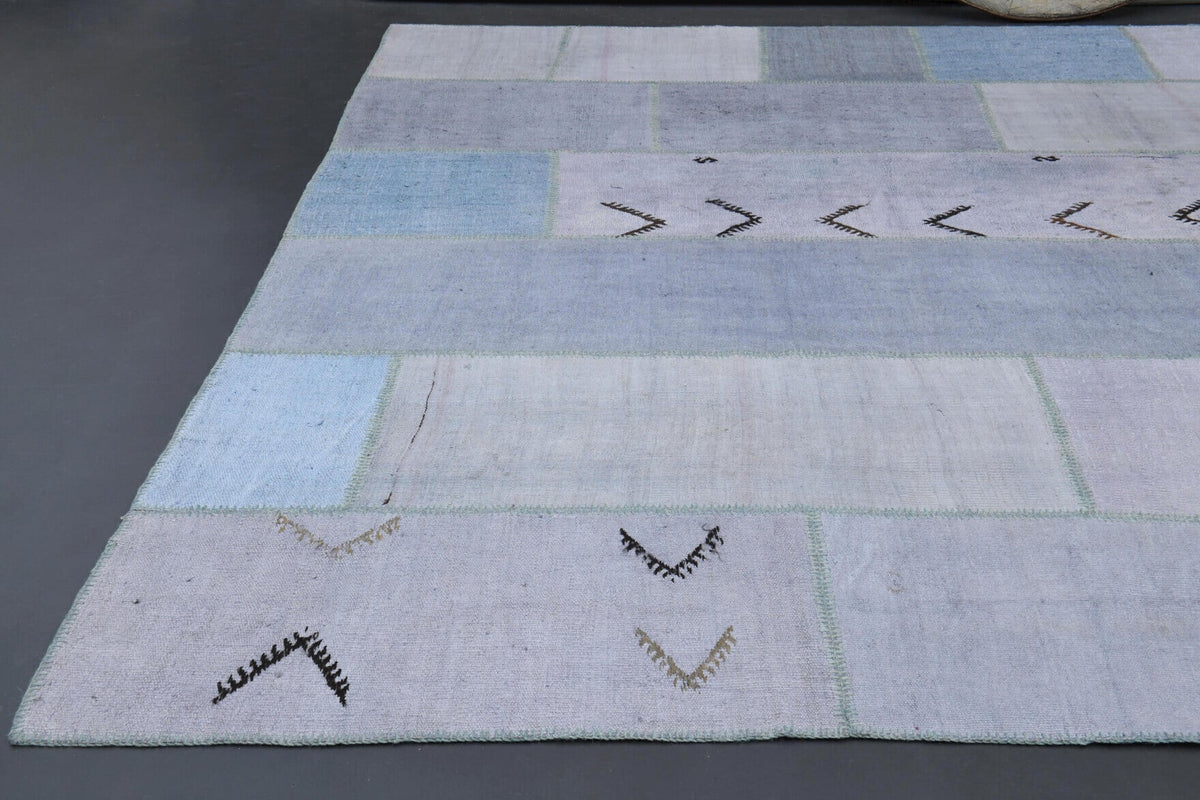 El yapımı vintage halı 300x394 cm düz desenli yün - kenar ve saçak detayı