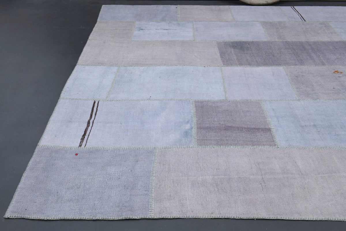 El yapımı vintage halı 300x394 cm düz desenli yün - kenar ve saçak detayı