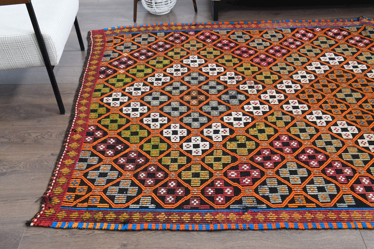 El yapımı vintage halı 180x353 cm i̇kat desenli yün - desen detayı