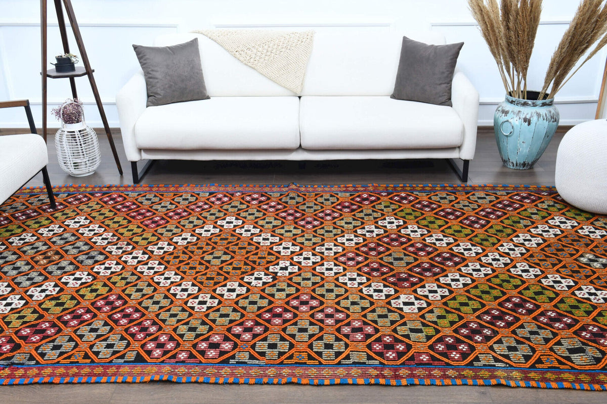 El yapımı vintage halı 180x353 cm i̇kat desenli yün - farklı açıdan görünüm