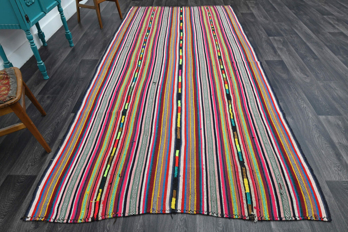 El yapımı vintage halı 170x353 cm çizgili desenli yün - detay görünümü