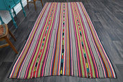 El yapımı vintage halı 170x353 cm çizgili desenli yün - detay görünümü