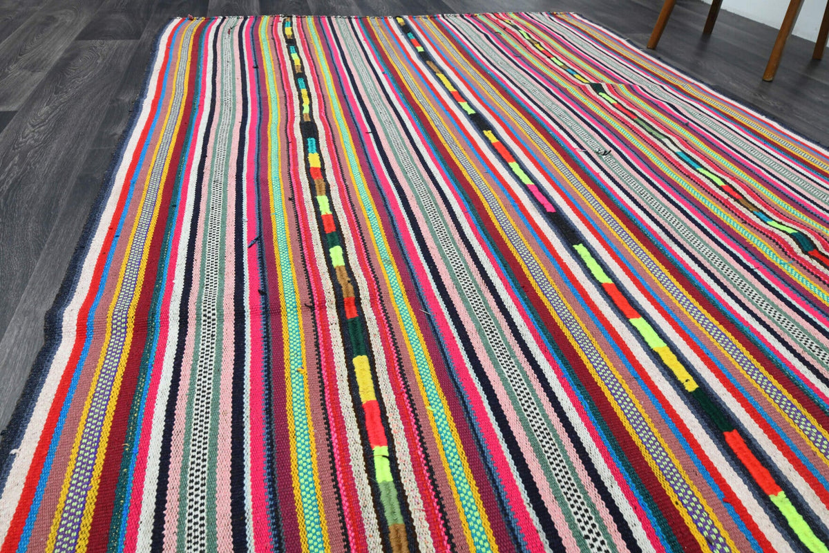 El yapımı vintage halı 170x353 cm çizgili desenli yün - desen detayı