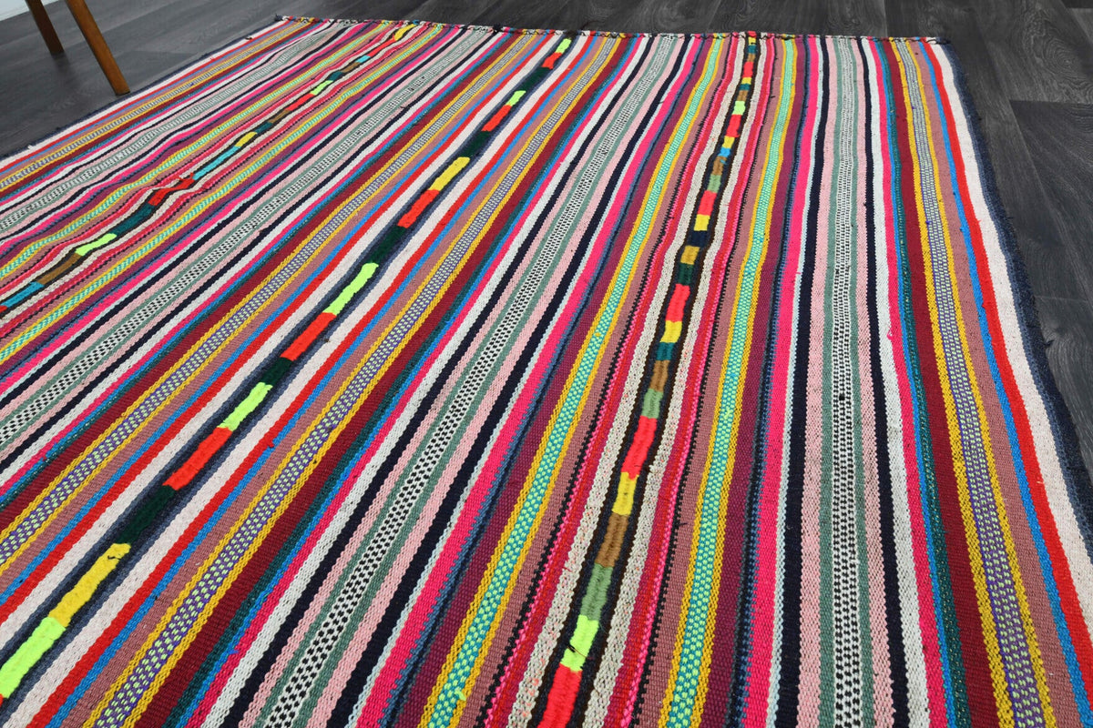 El yapımı vintage halı 170x353 cm çizgili desenli yün - mekan görünümü