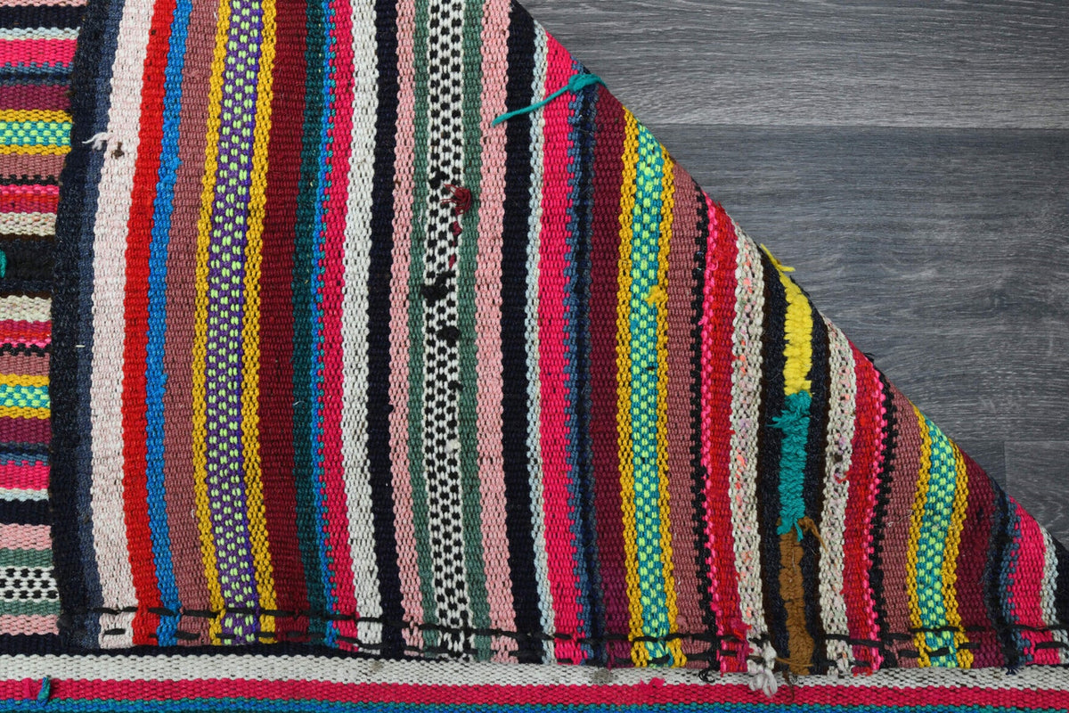 El yapımı vintage halı 170x353 cm çizgili desenli yün - farklı açıdan görünüm