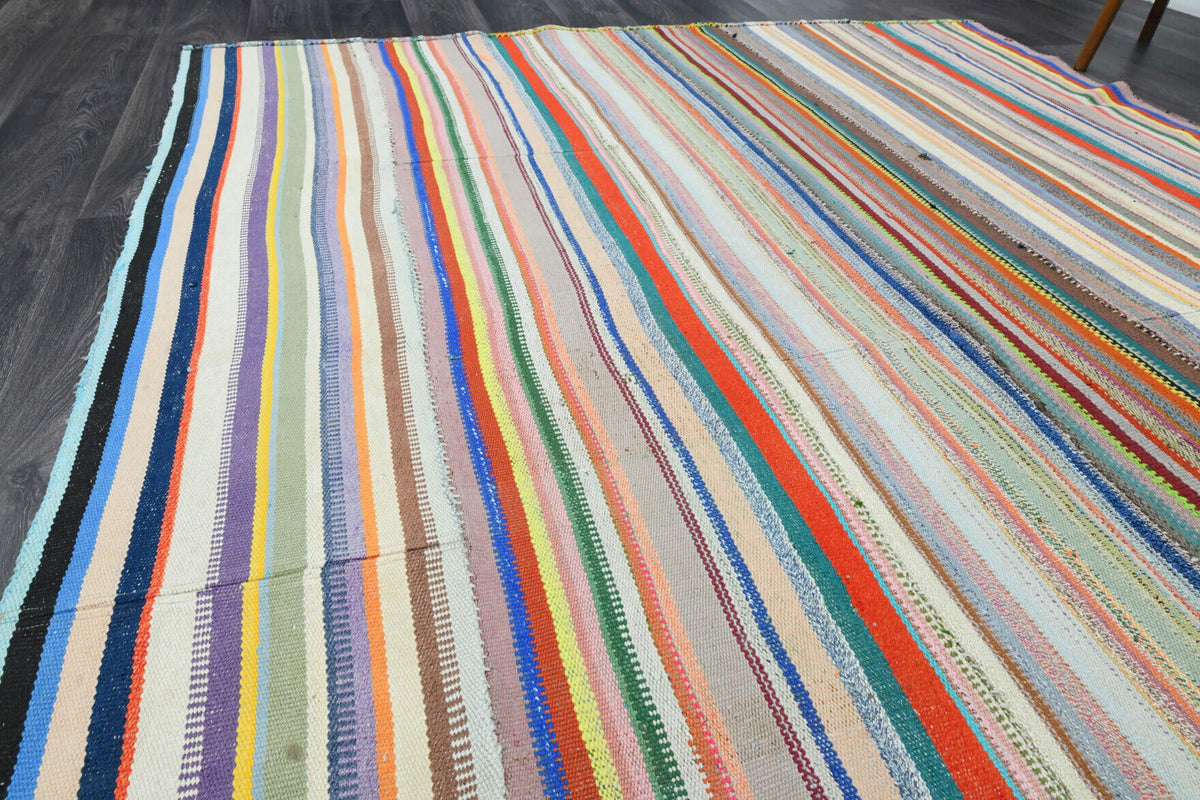 El yapımı vintage halı 211x340 cm çizgili desenli yün - desen detayı