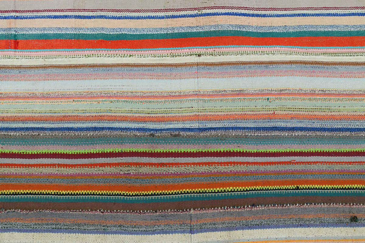 El yapımı vintage halı 211x340 cm çizgili desenli yün - üstten görünüm