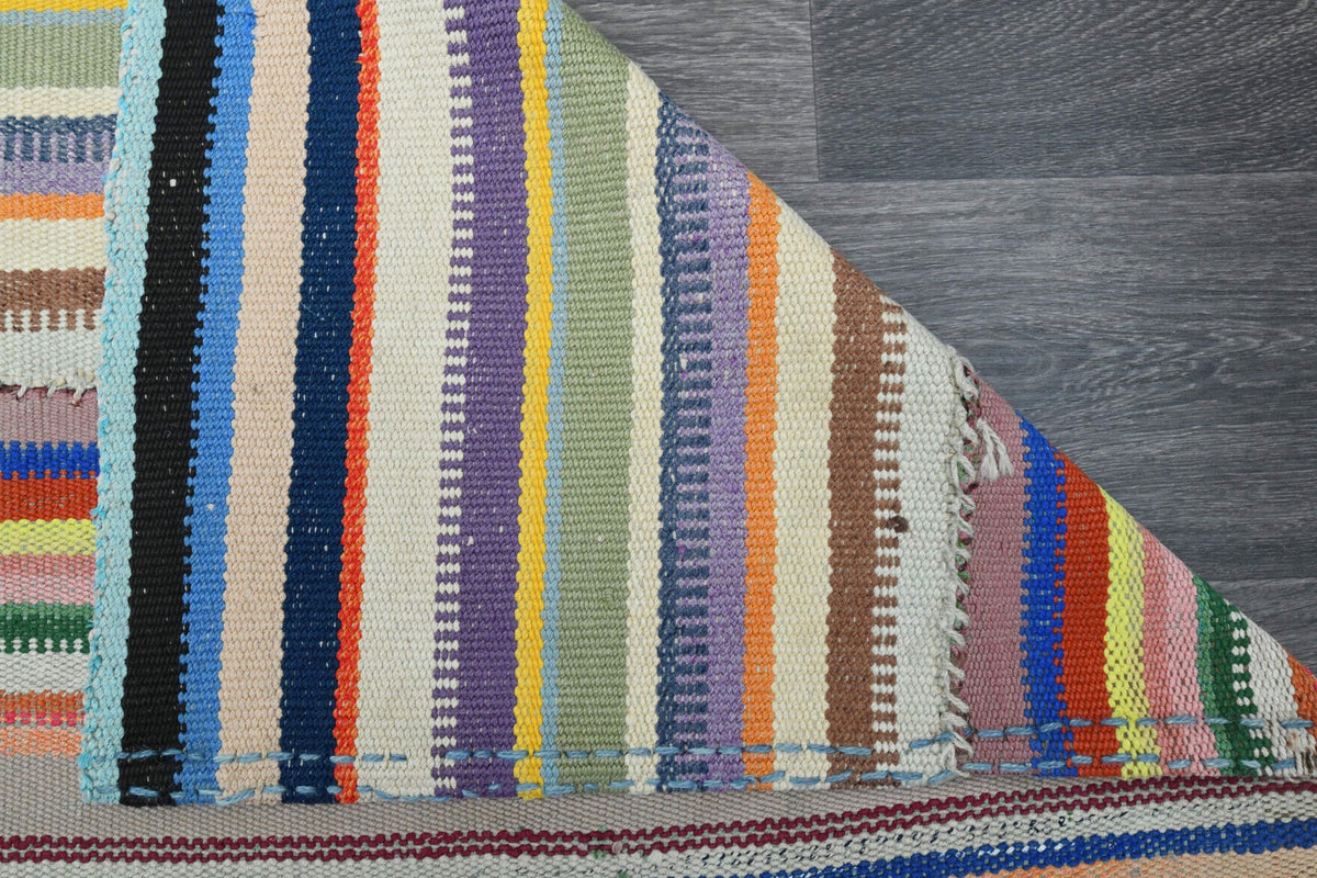 El yapımı vintage halı 211x340 cm çizgili desenli yün - farklı açıdan görünüm