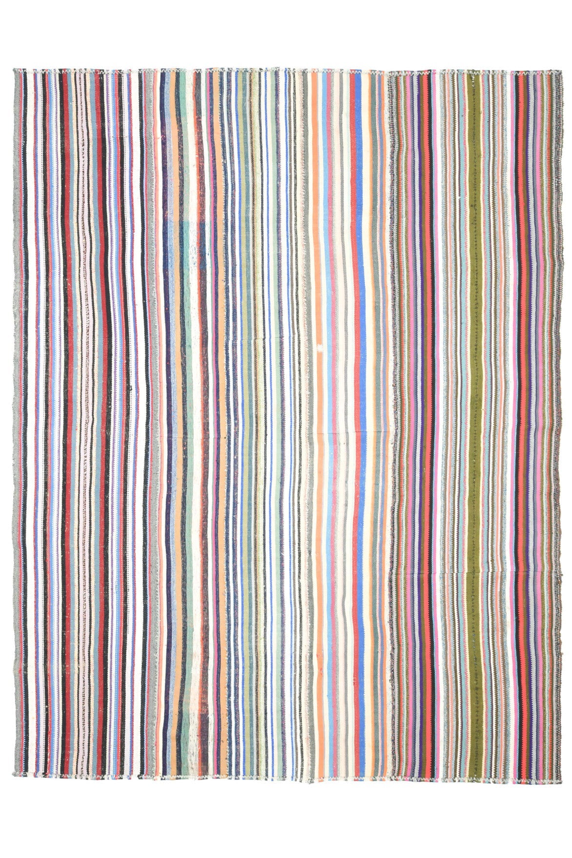 El yapımı vintage halı 249x330 cm çizgili desenli yün - detay görünümü