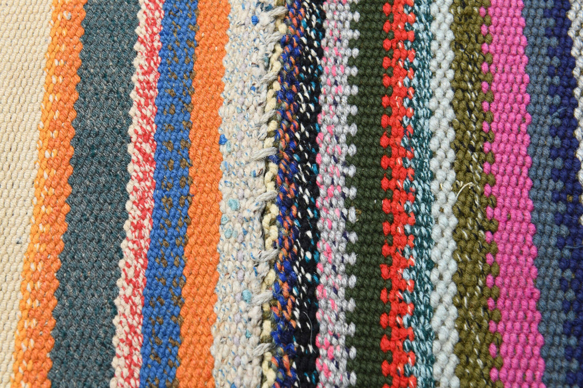 El yapımı vintage halı 249x330 cm çizgili desenli yün - kenar ve saçak detayı