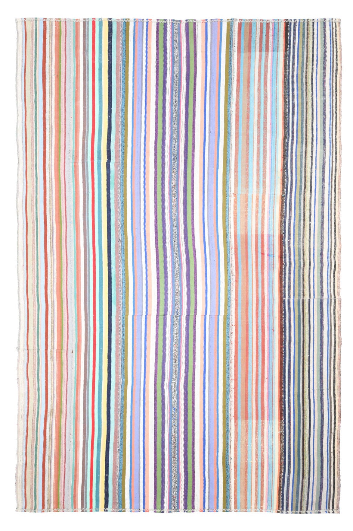 El yapımı vintage halı 239x361 cm çizgili desenli yün - detay görünümü