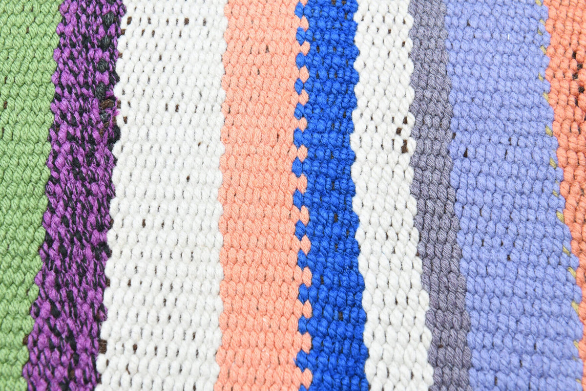 El yapımı vintage halı 239x361 cm çizgili desenli yün - kenar ve saçak detayı