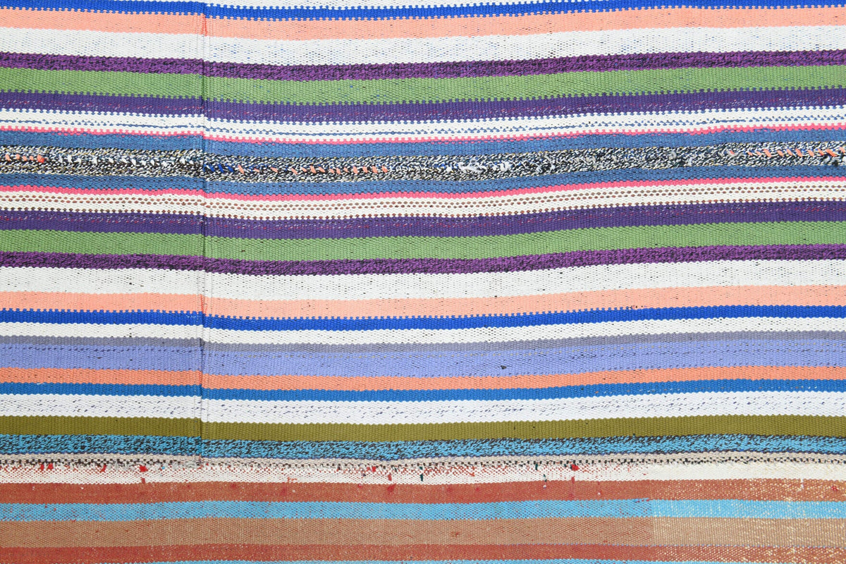 El yapımı vintage halı 239x361 cm çizgili desenli yün - farklı açıdan görünüm