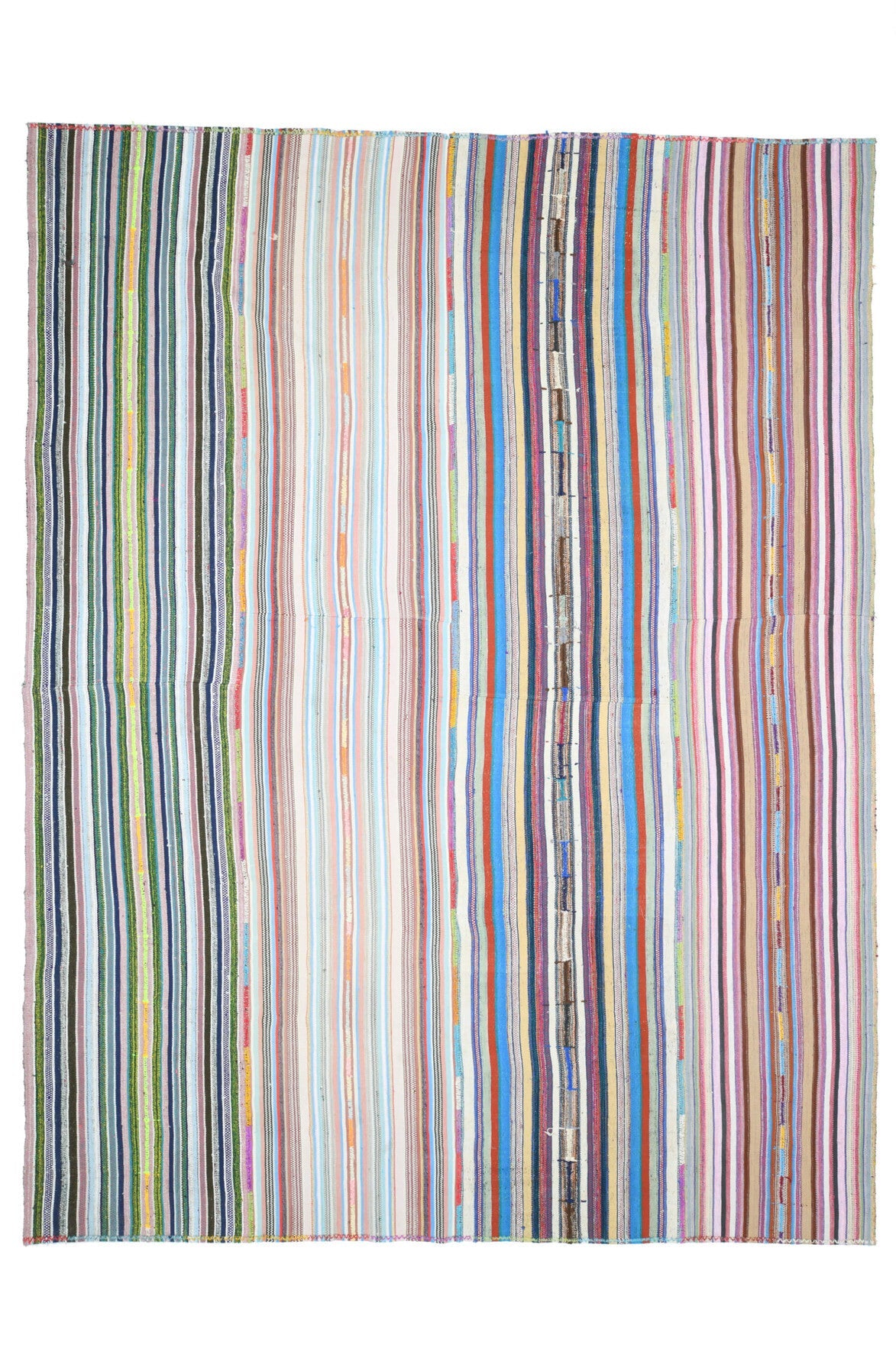 El yapımı vintage halı 302x399 cm çizgili desenli yün