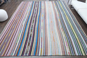 El yapımı vintage halı 302x399 cm çizgili desenli yün - detay görünümü