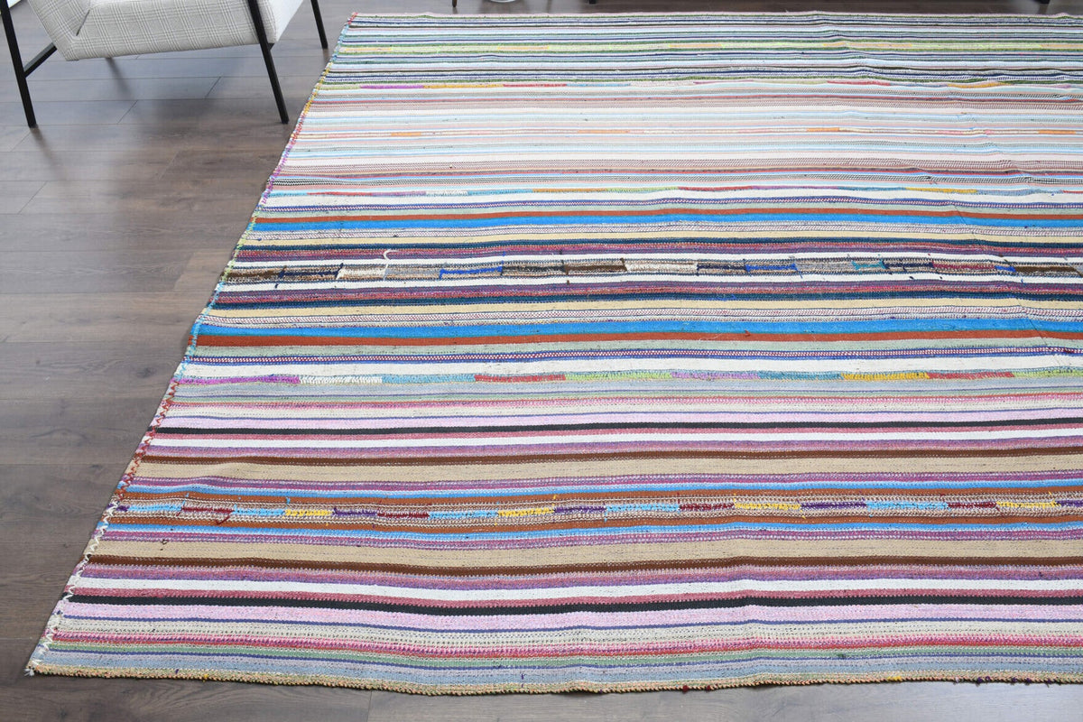 El yapımı vintage halı 302x399 cm çizgili desenli yün - desen detayı