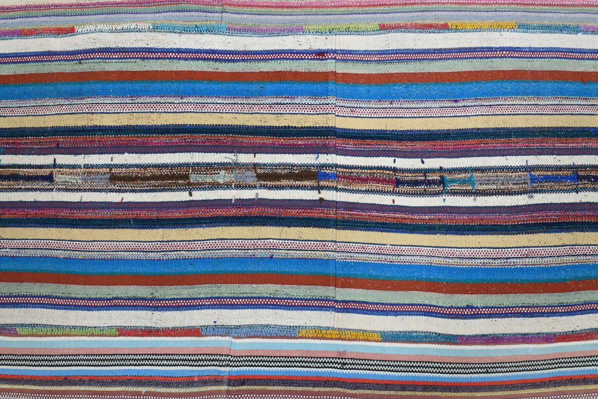 El yapımı vintage halı 302x399 cm çizgili desenli yün - açık alan görünümü