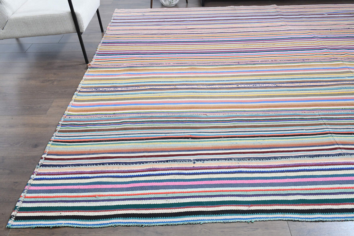 El yapımı vintage halı 290x406 cm çizgili desenli yün - desen detayı