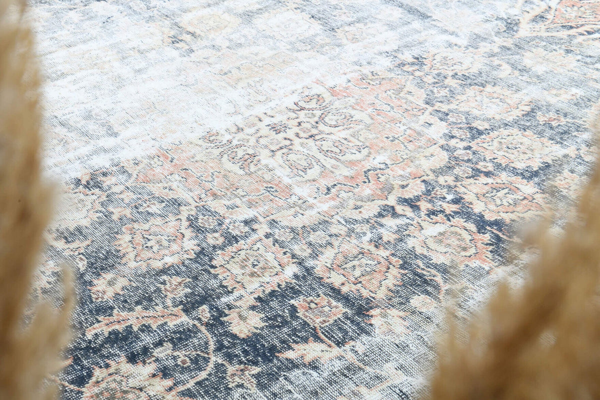 El yapımı vintage halı 287x368 cm oryantal desenli yün - yakın çekim doku detayı