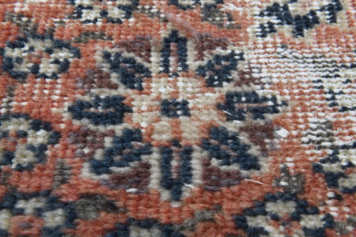 El yapımı vintage halı 287x368 cm oryantal desenli yün - kenar ve saçak detayı
