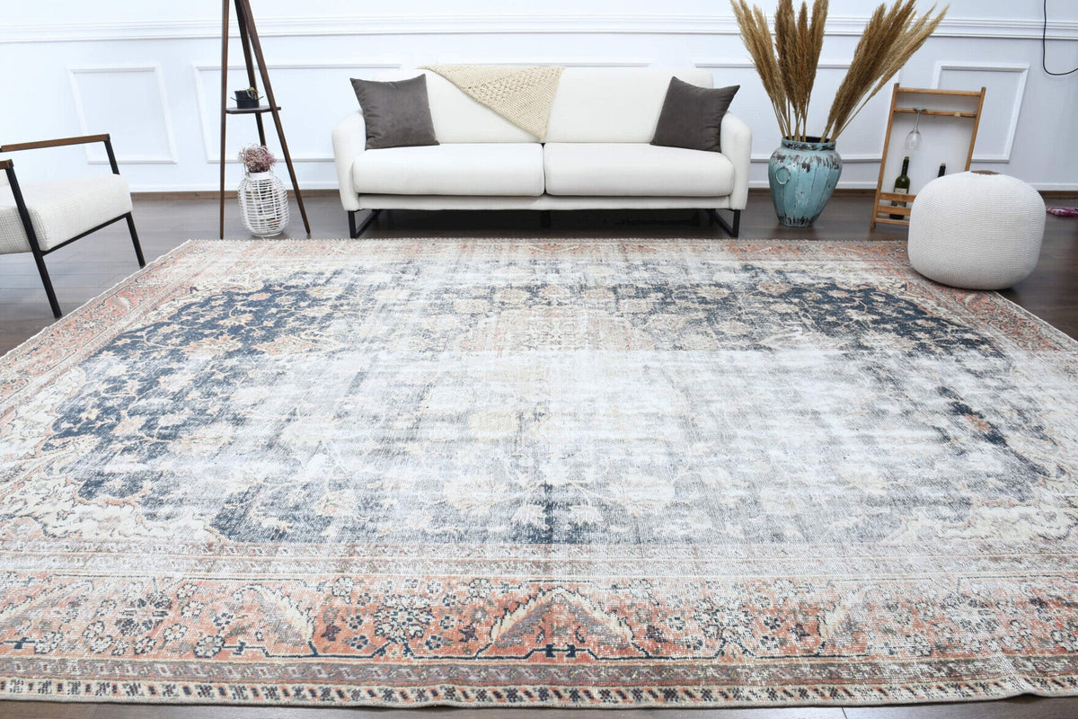 El yapımı vintage halı 287x368 cm oryantal desenli yün