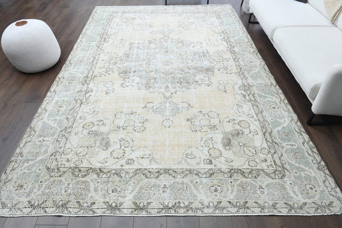 El yapımı vintage halı 213x335 cm oryantal desenli yün - detay görünümü