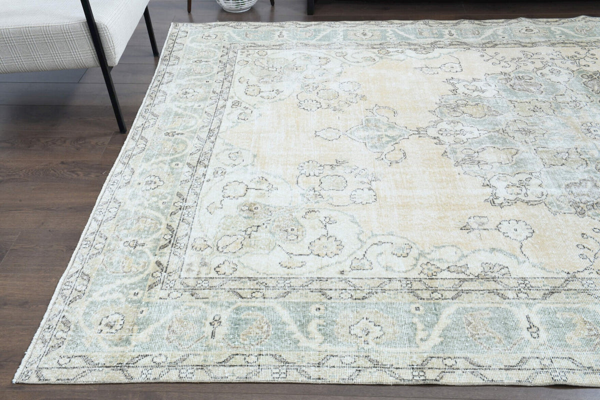 El yapımı vintage halı 213x335 cm oryantal desenli yün - desen detayı