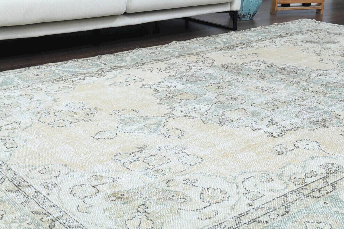El yapımı vintage halı 213x335 cm oryantal desenli yün - üstten görünüm