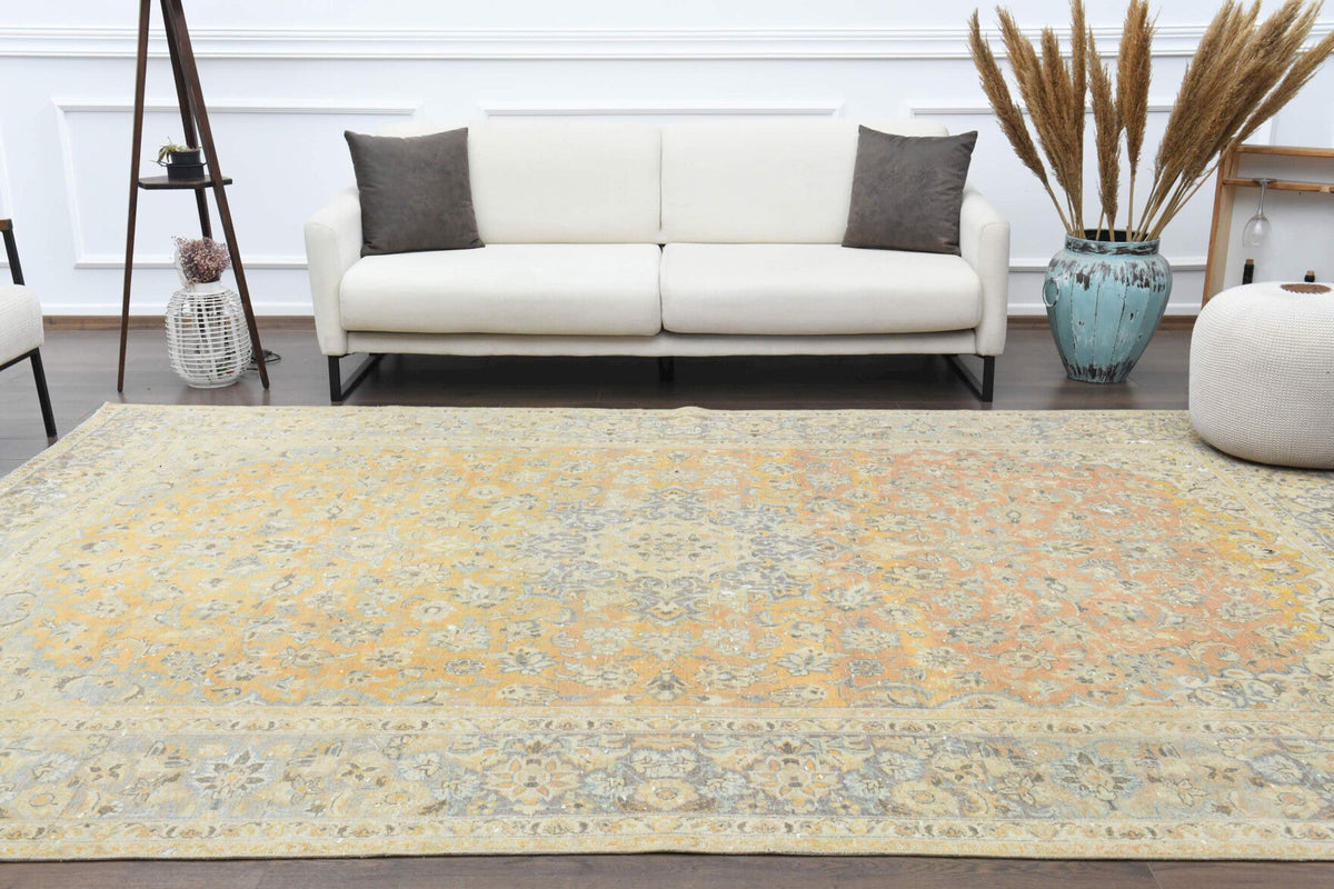 El yapımı vintage halı 231x338 cm oryantal desenli yün - desen detayı