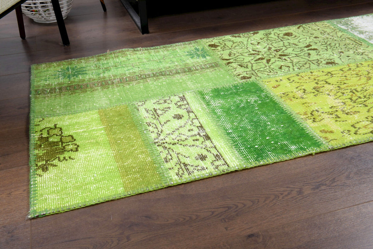 El yapımı vintage yolluk 81x302 cm çiçek desenli desenli yün - yakın çekim doku detayı