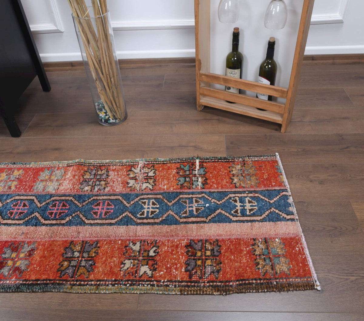 El yapımı vintage yolluk 56x310 cm i̇kat desenli yün - mekan görünümü