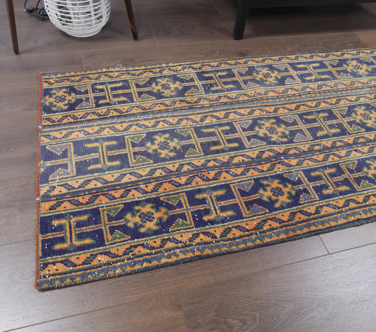 El yapımı vintage yolluk 66x246 cm i̇kat desenli yün - detay görünümü