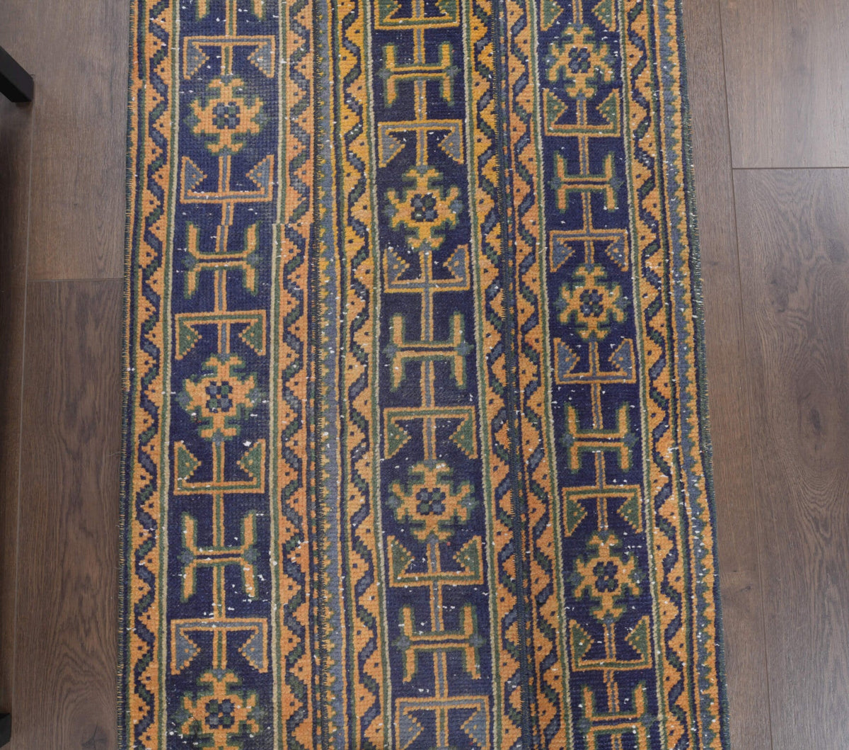 El yapımı vintage yolluk 66x246 cm i̇kat desenli yün - kenar ve saçak detayı