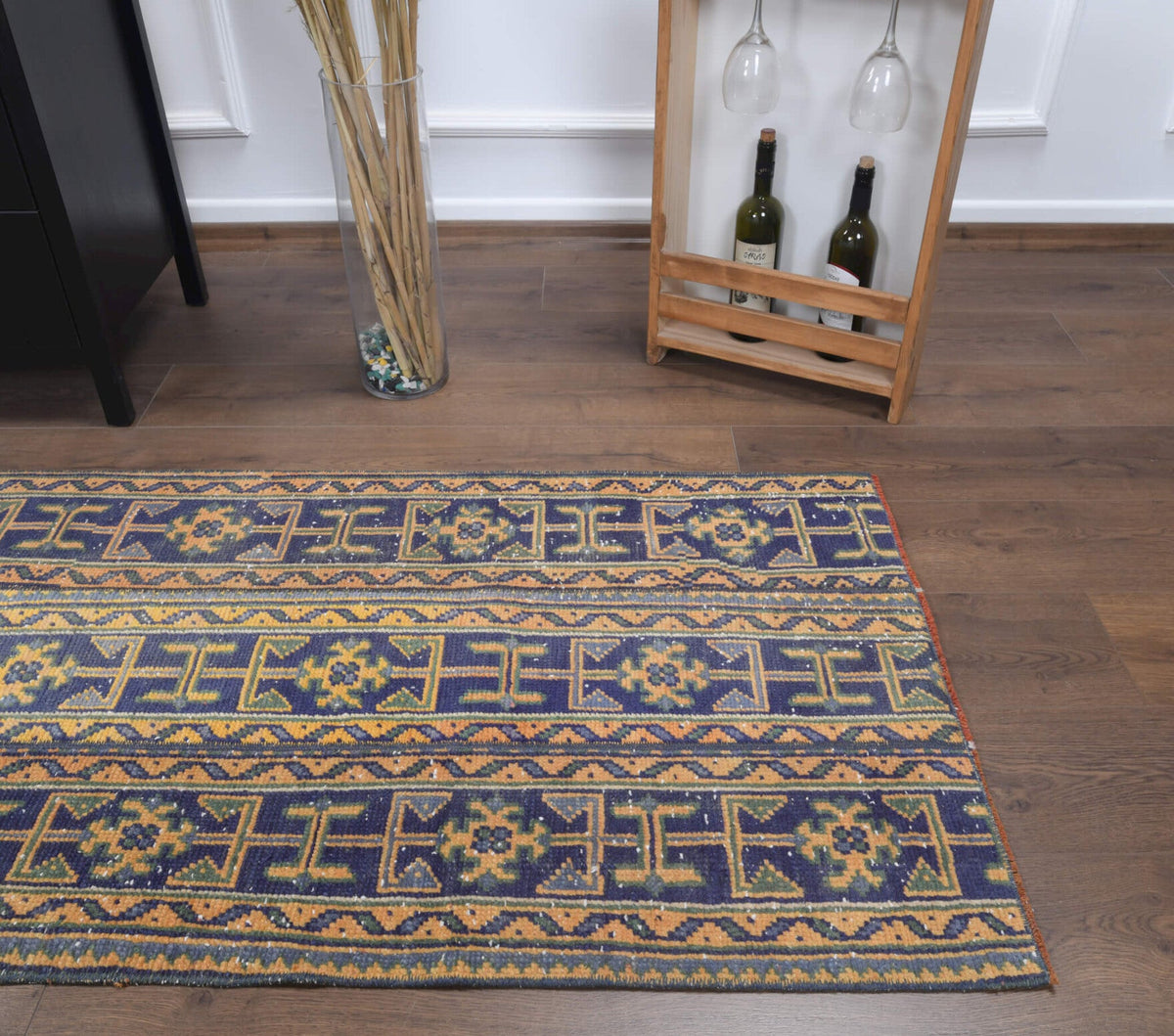 El yapımı vintage yolluk 66x246 cm i̇kat desenli yün - mekan görünümü