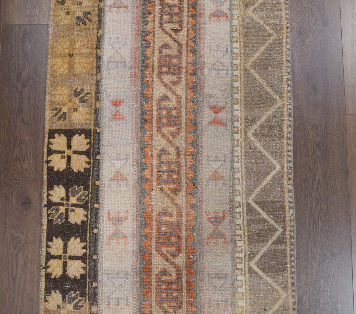 El yapımı vintage yolluk 79x333 cm oryantal desenli yün - kenar ve saçak detayı