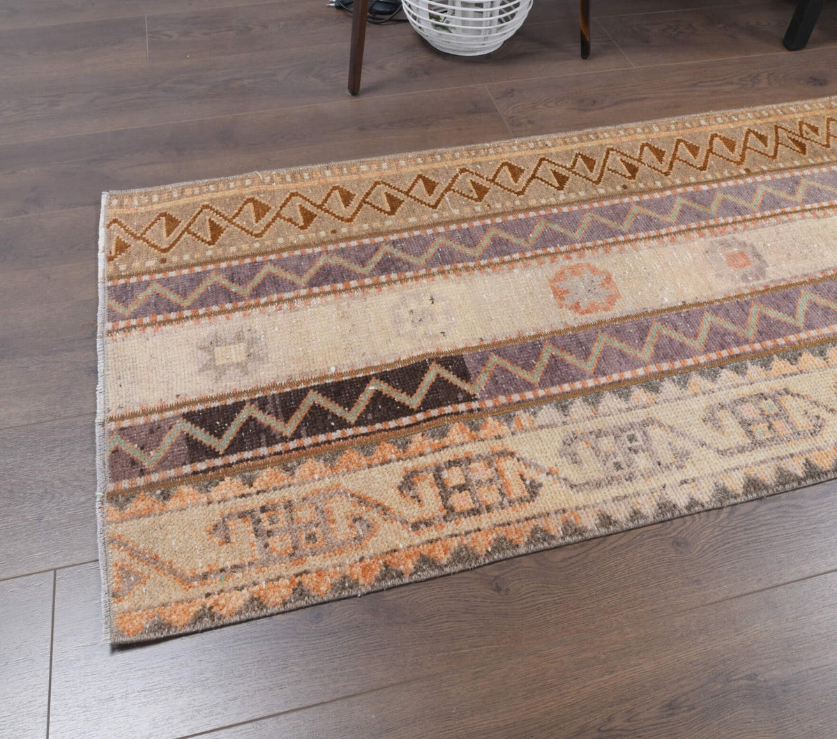 El yapımı vintage yolluk 71x338 cm oryantal desenli yün - detay görünümü
