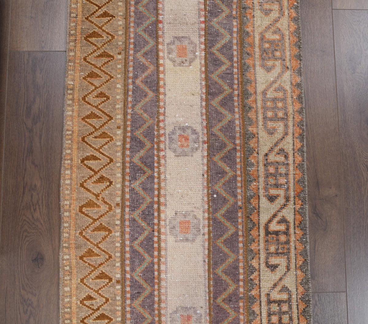 El yapımı vintage yolluk 71x338 cm oryantal desenli yün - kenar ve saçak detayı