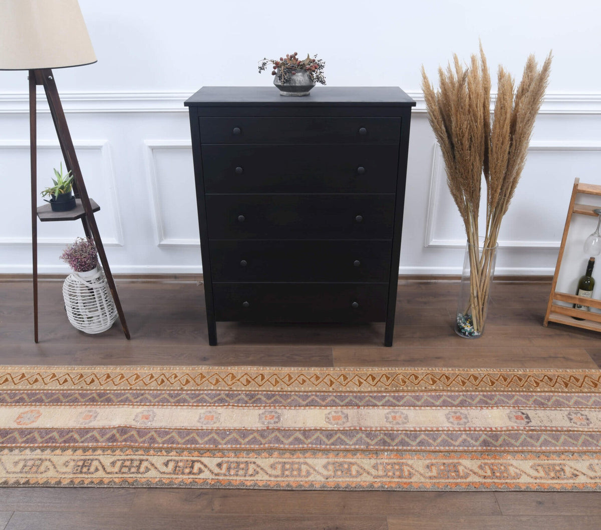 El yapımı vintage yolluk 71x338 cm oryantal desenli yün - üstten görünüm