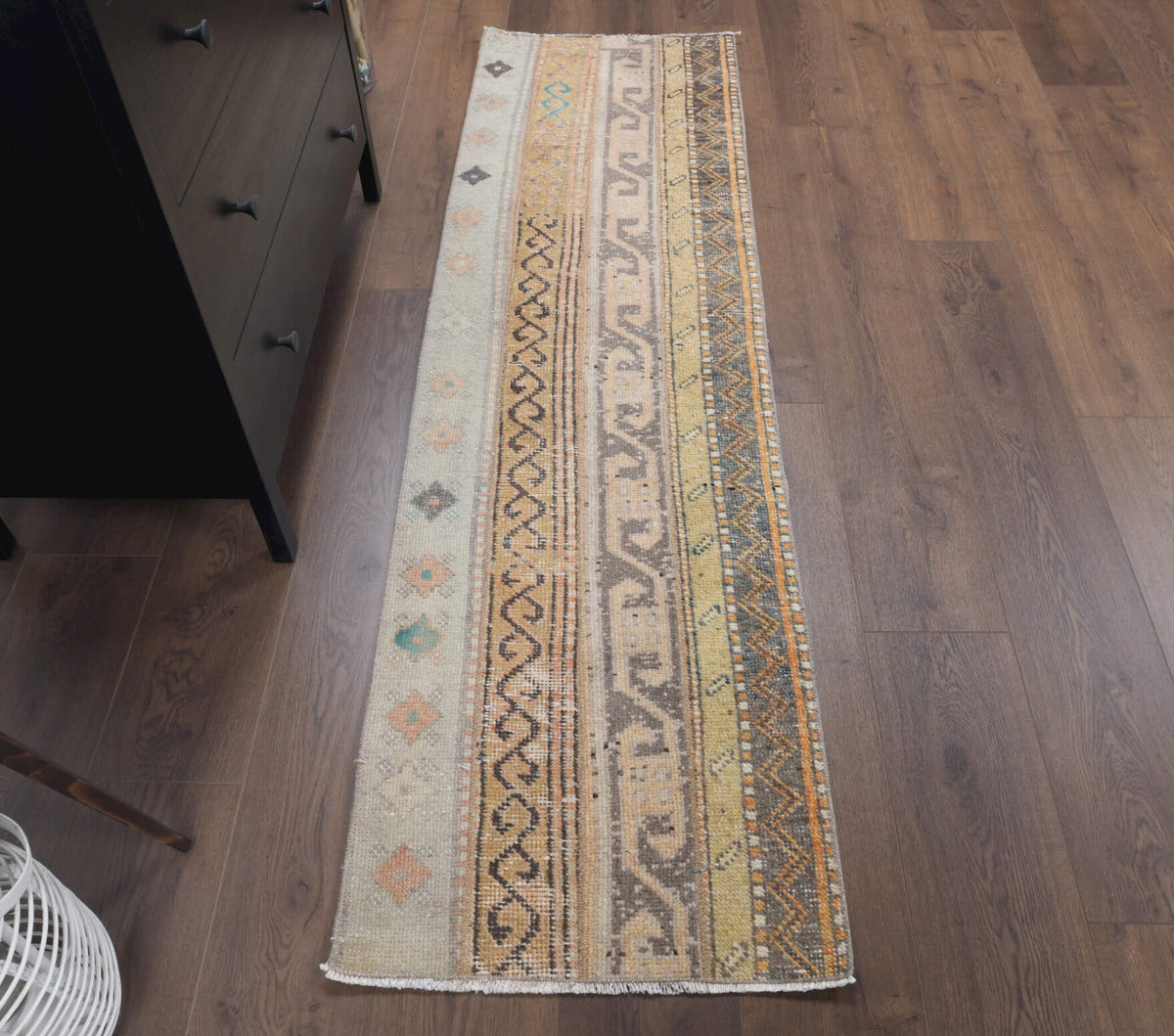 El yapımı vintage yolluk 56x201 cm i̇kat desenli yün - detay görünümü