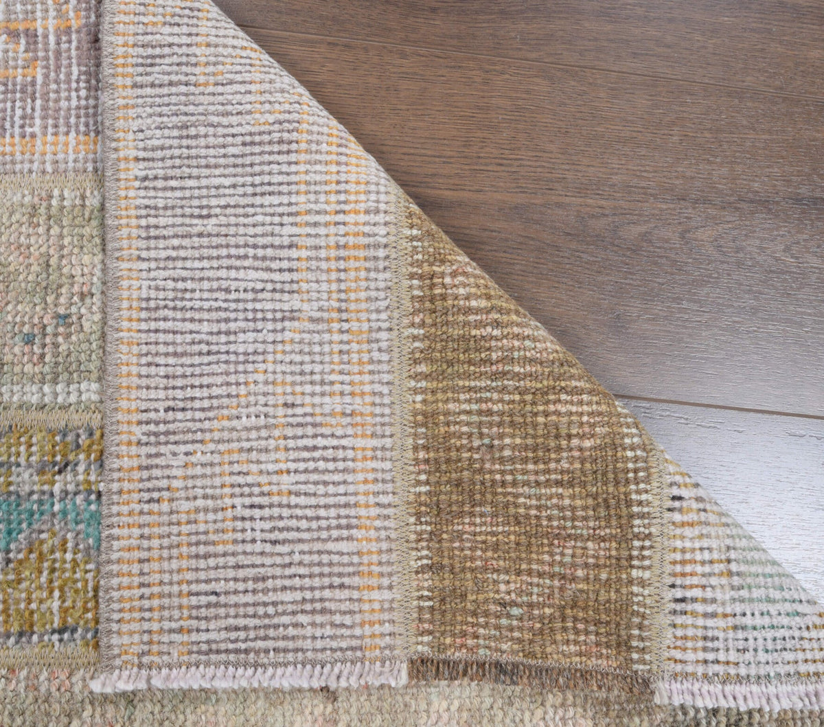 El yapımı vintage yolluk 56x173 cm tribal desenli yün - kenar ve saçak detayı