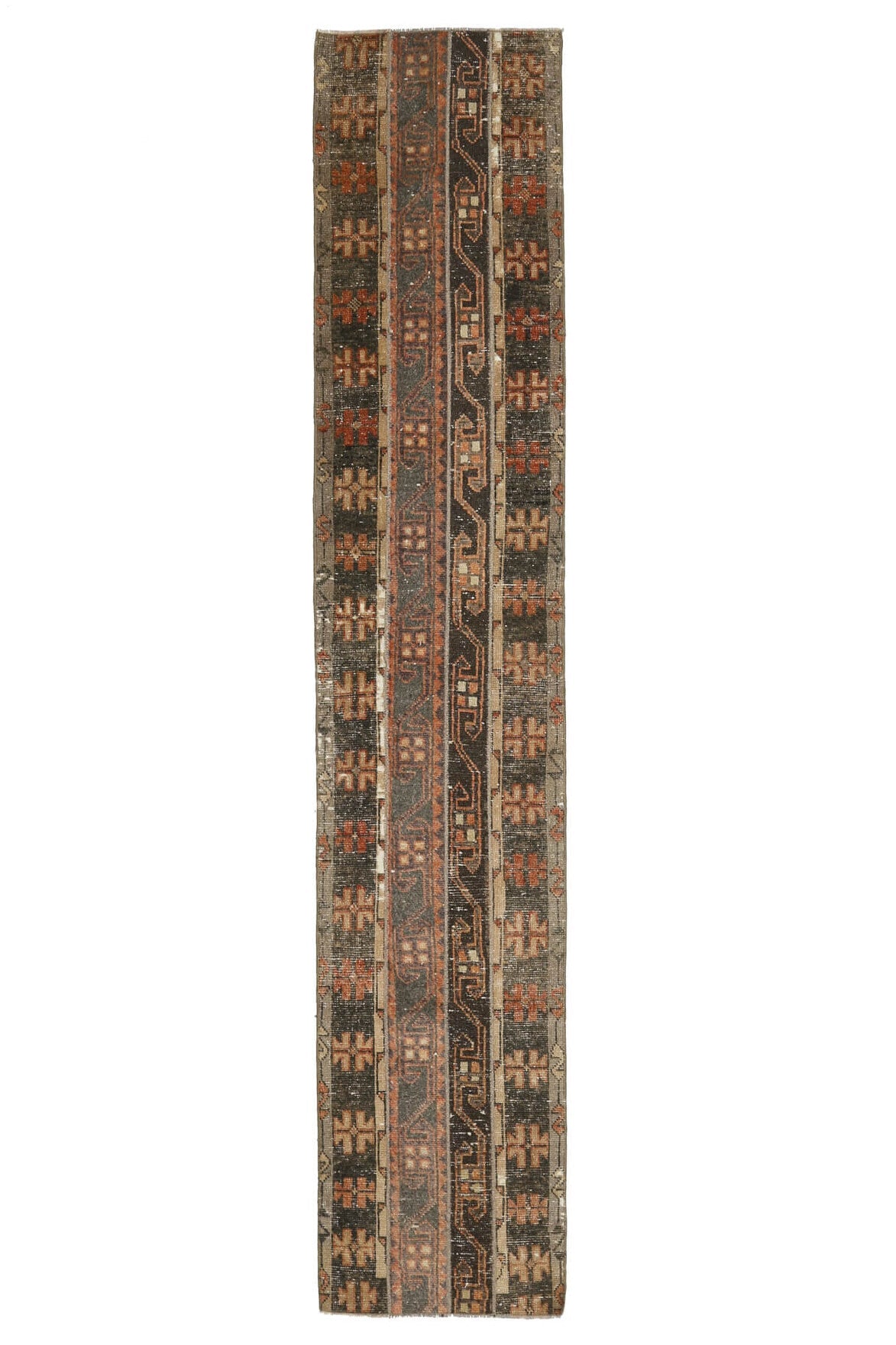El yapımı vintage yolluk 58x300 cm tribal desenli yün - ışık altında renk detayı