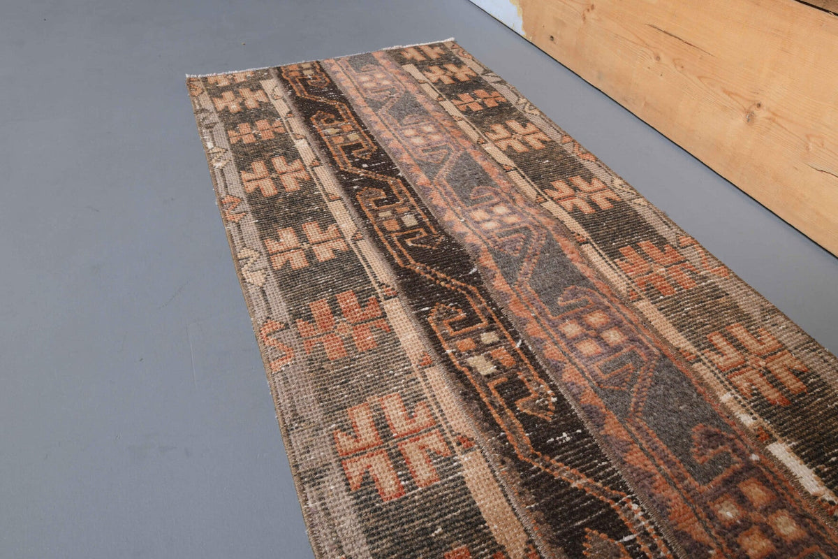 El yapımı vintage yolluk 58x300 cm tribal desenli yün - kenar ve saçak detayı