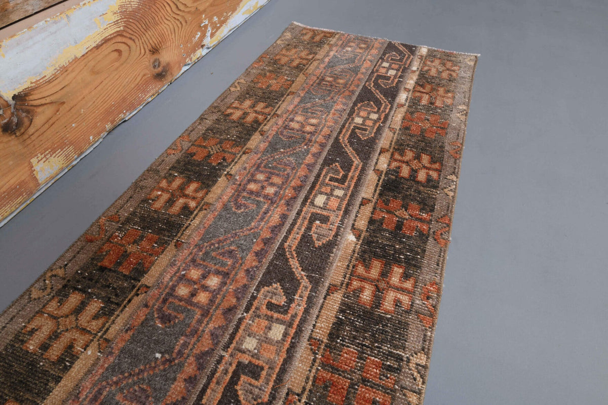 El yapımı vintage yolluk 58x300 cm tribal desenli yün - desen detayı