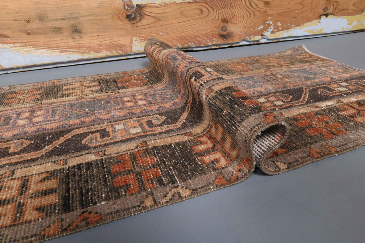 El yapımı vintage yolluk 58x300 cm tribal desenli yün - farklı açıdan görünüm