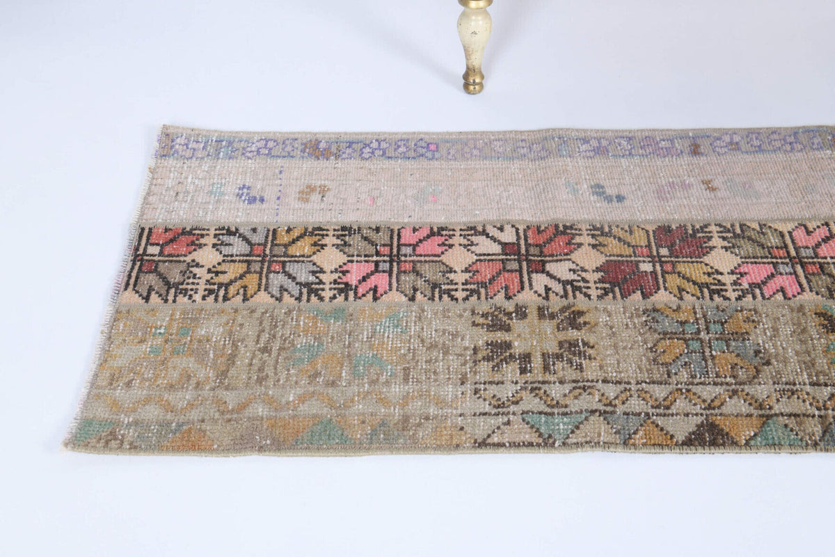 El yapımı vintage yolluk 56x178 cm oryantal desenli yün - yakın çekim doku detayı