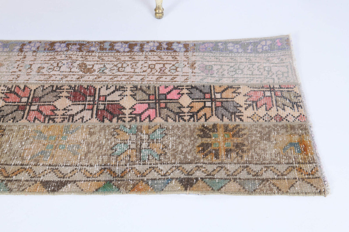 El yapımı vintage yolluk 56x178 cm oryantal desenli yün - kenar ve saçak detayı